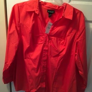Coral long sleeve button down blouse